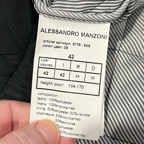 ALESSANDRO MANZONI Quilted Black Jacket – Size 42 - Picture 11 of 11
